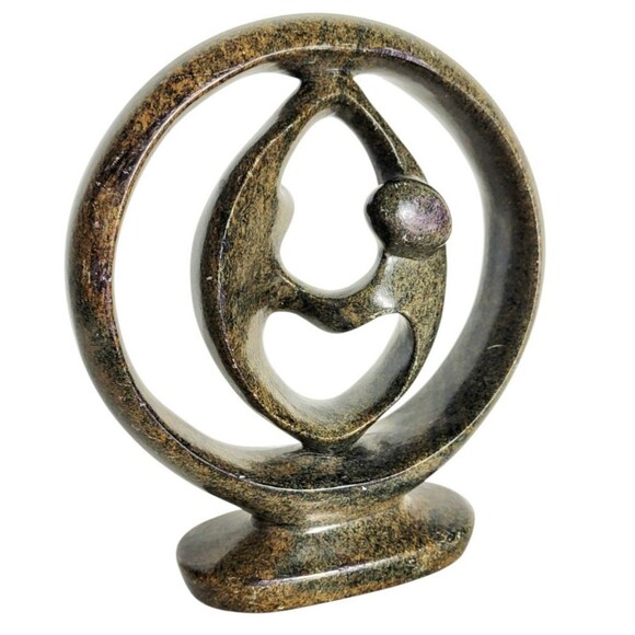 VTG 70s "Circle Of Love" Heart Couple Love Hand Carved Stone Sculpture Signed - Picture 5 of 11